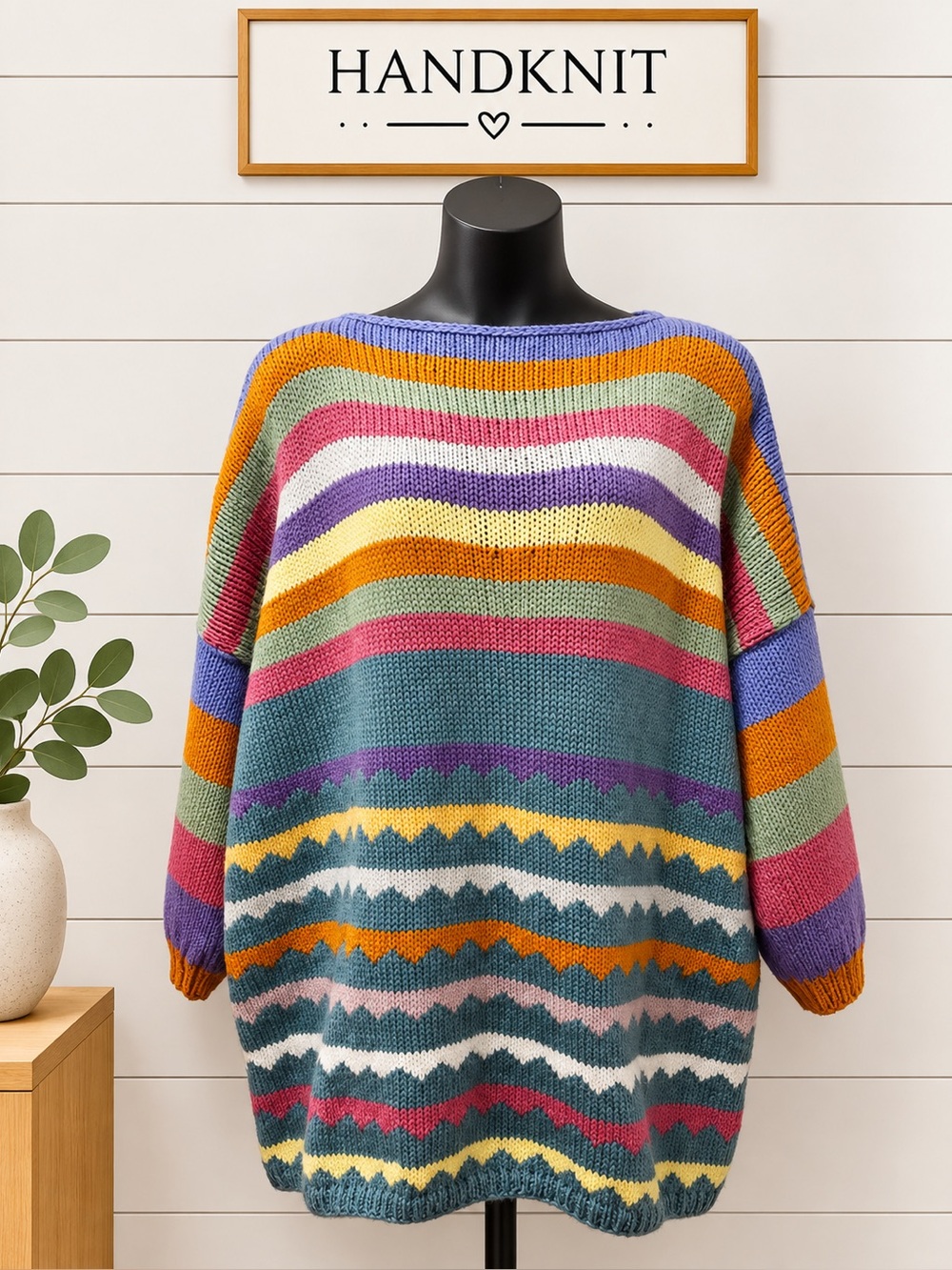Handknit – Handmade Oversized Multicolor Knit Sweater – Size 3XL